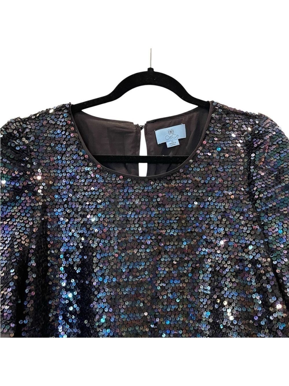 Cece Women’s Iridescent Sequin Mesh Dressy Blouse Top Shirt Dressy Party Size XL - Picture 4 of 7